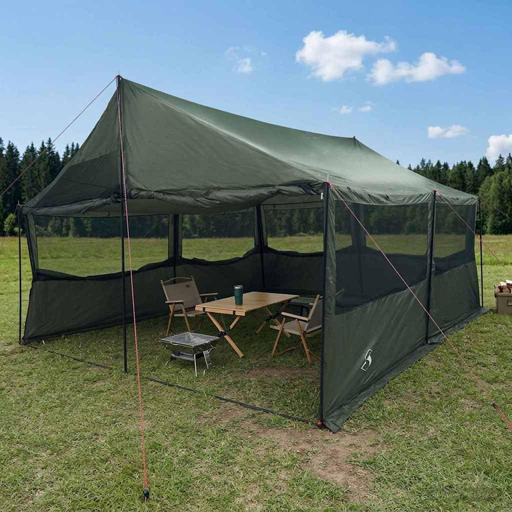 Tienda Familiar Verde 450 x 400 x 265 cm de Poliéster y Acero con Cubierta