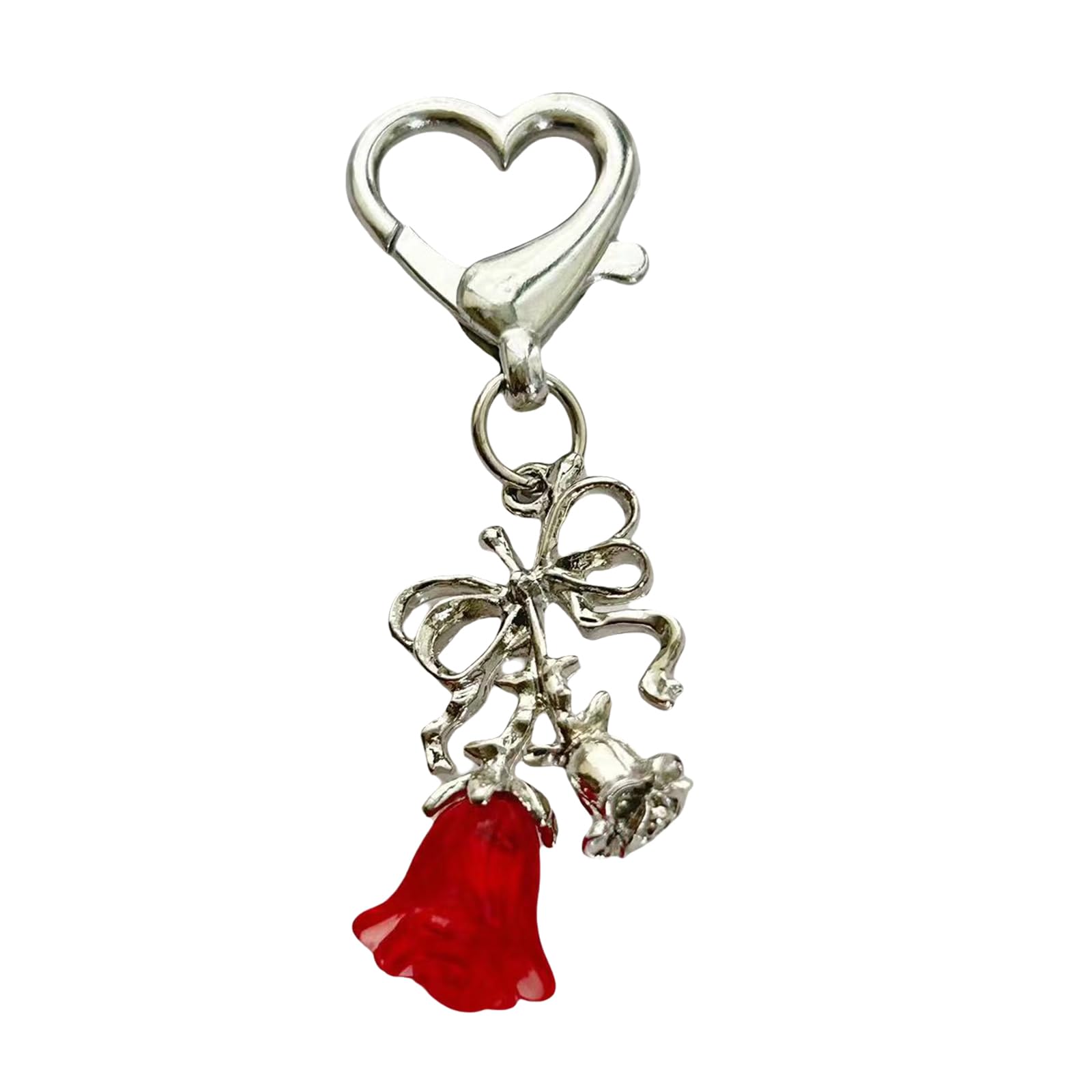 NEWFT Practical Alloy Phone Strap Decoration Lovely Rose Bowknot Keychain Charm Strap for Phone Case and Decoration