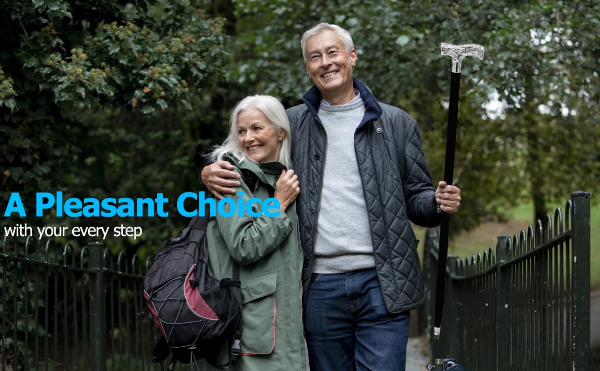 Decorated Premium Designer's Black Sturdy Walking Stick with Nickel Plated Brass Handles for Men & Women by Nagina International