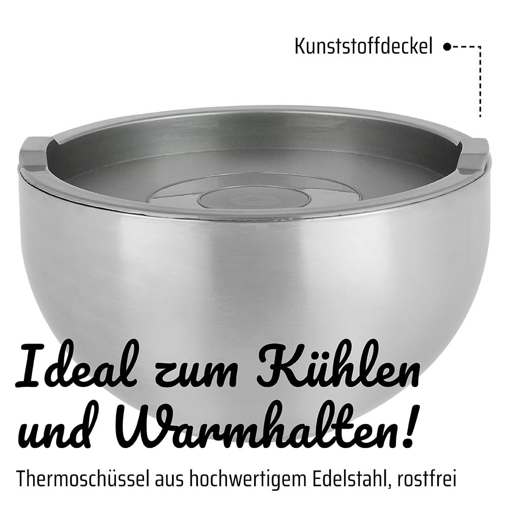 GSW Servier-Thermoschüssel – hochwertiges Servierschüssel-Set bestehend aus 3 Schüsseln mit Deckel, doppelwandige Isolierung warm und kalt – Edelstahl, rostfrei, 6-teilig, Silber