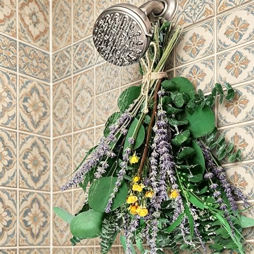 FGCJFTHDRHDRG Dried Lavender, Eucalyptus & Rose Bouquet - 75 Pcs Natural Preserved Flowers for Aromatherapy, Shower Hanging, Wedding Centerpiece, Vase Filler, Rustic Home Decor & Gift