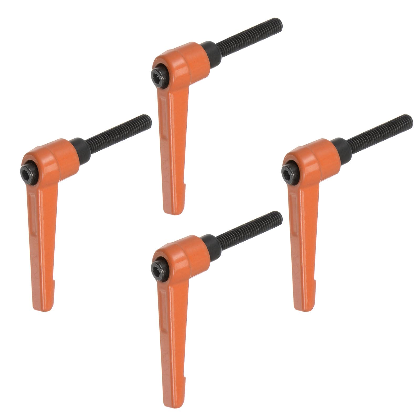 HARFINGTON 4pcs Adjustable Clamping Lever Handles M6 x 30mm Male Thread Bolt Knobs Rotating Screw Locking Quick Release Ratchet Push Button Handle, Orange