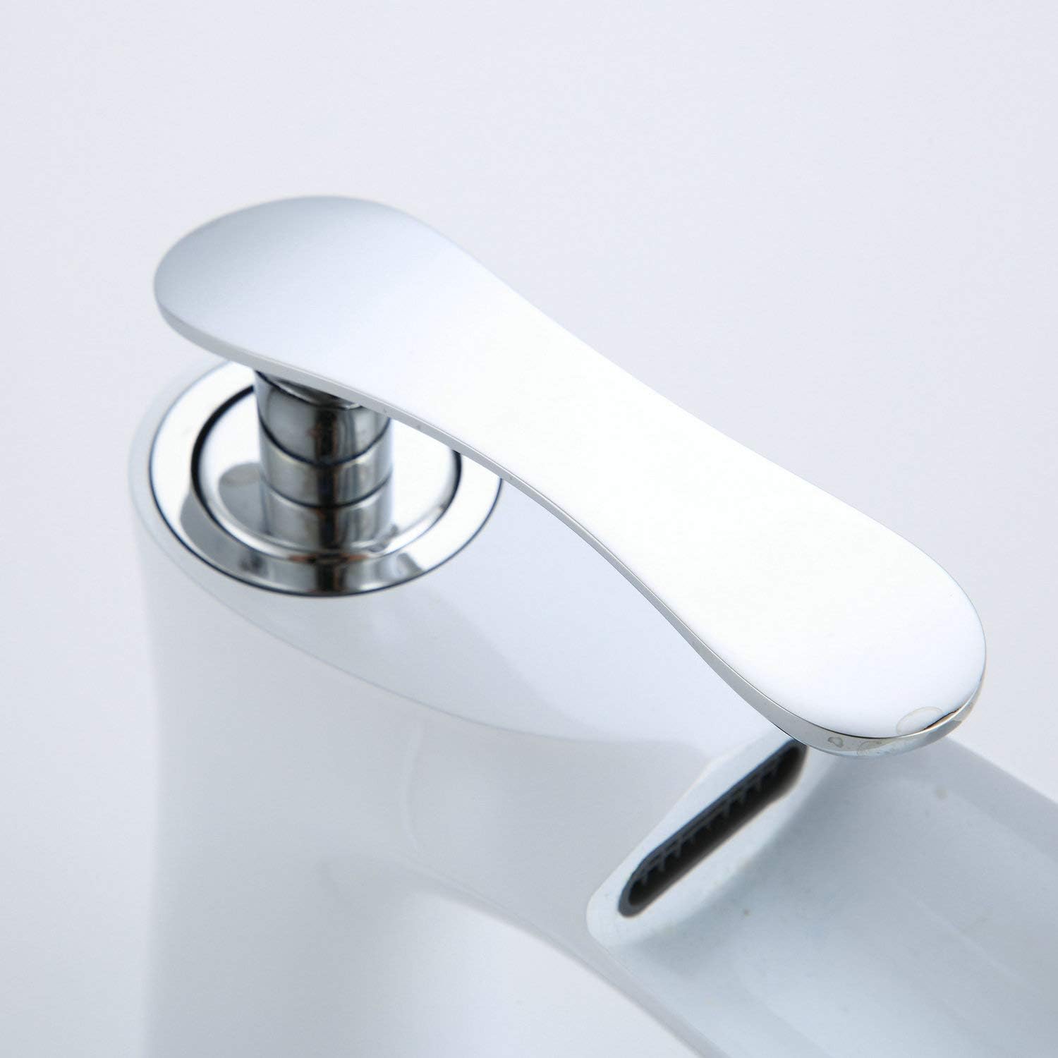 Free Shipping Over $50 Waterfall Bathroom Faucet Brass One Handle Basin Vanity Lavatory Vessel Sink Faucet, White & Chrome