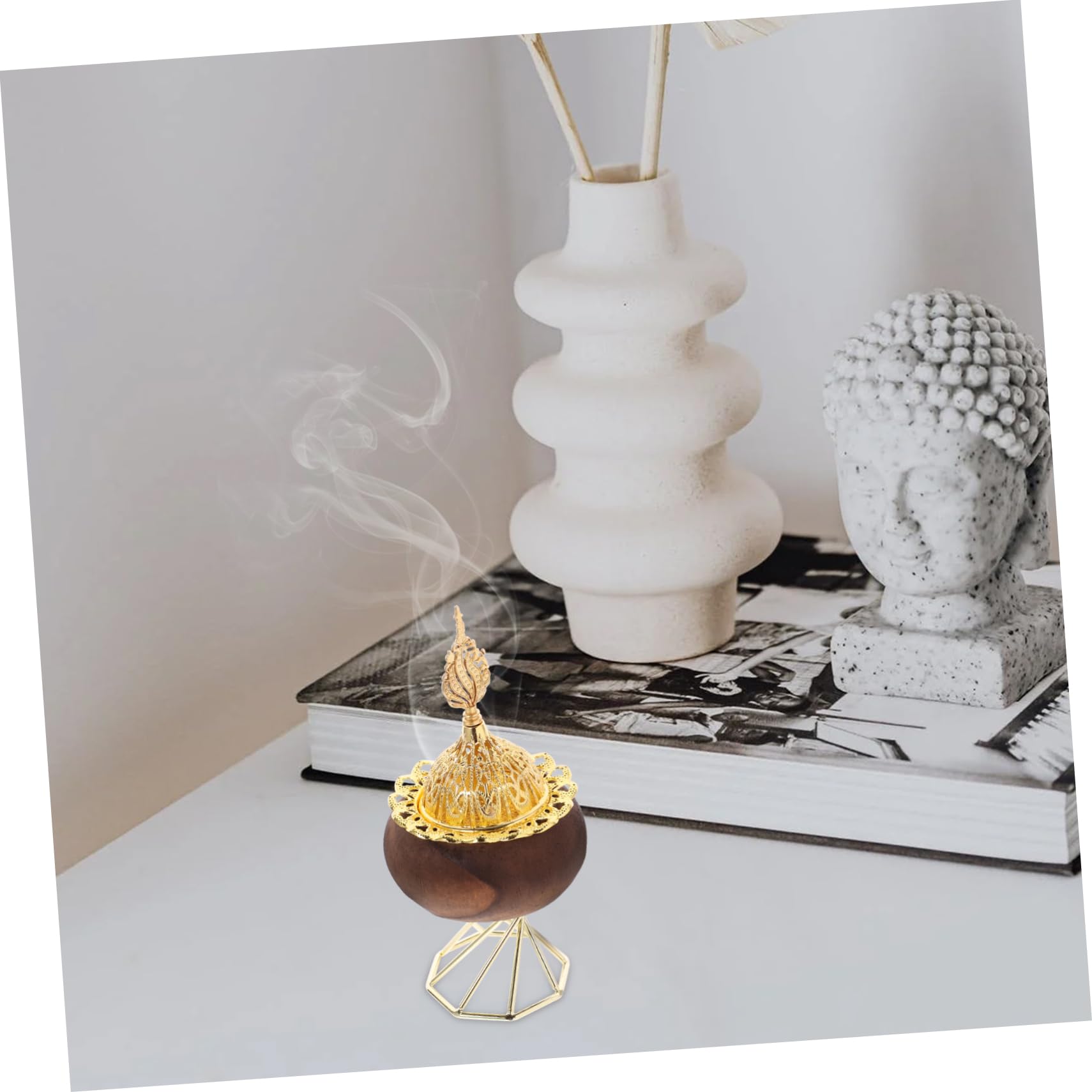 OUNONA 5 Stück Räuchergefäß mit Holz und Metallständer Eleganter Duftlampe Halter für Räucherstäbchen Stilvolle Tischdeko für Schlafzimmer Büro Meditationsraum und Wohnzimmer