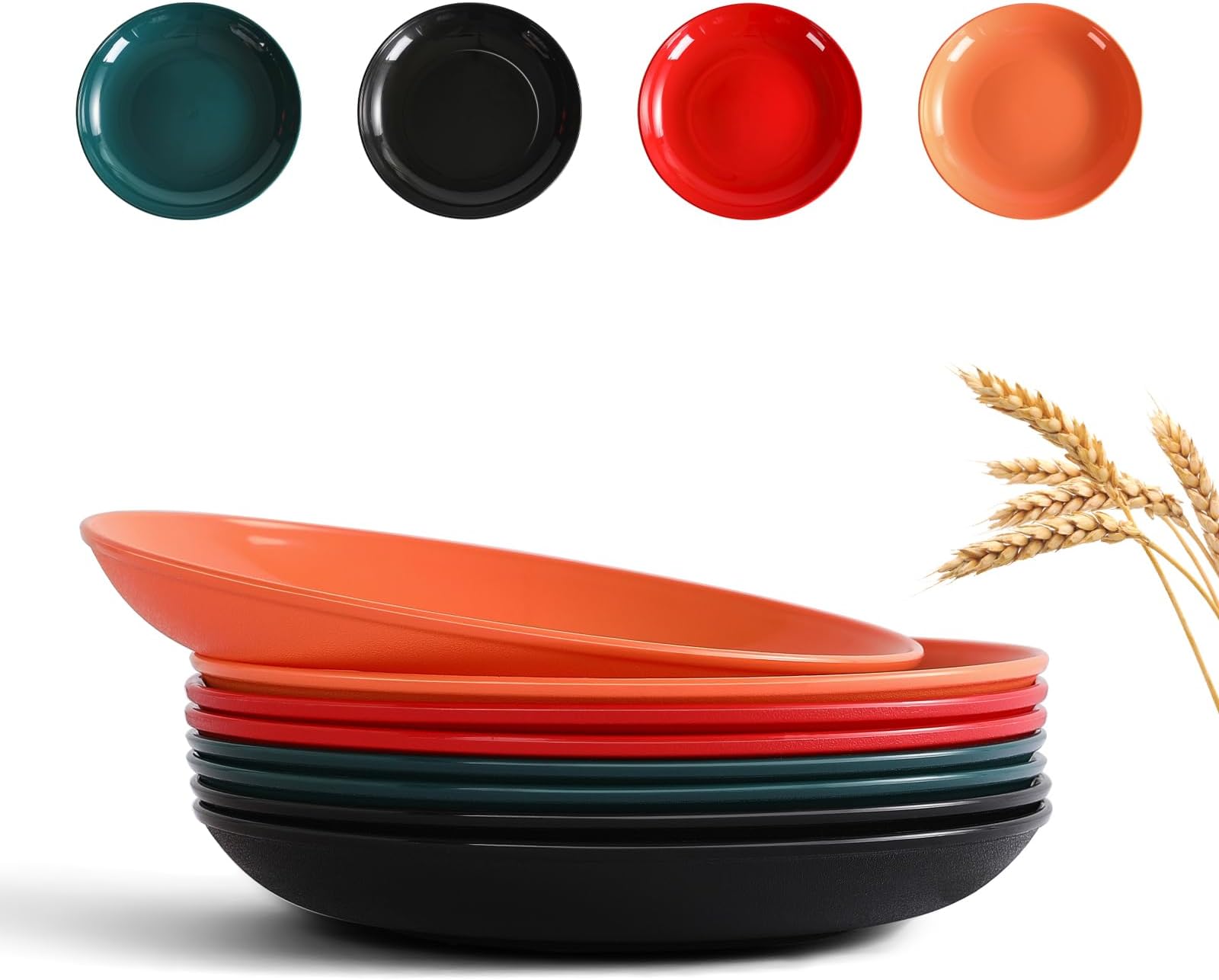 hunnycook 8 Pcs Dinner Plate (9.4 inch), Lightweight Unbreakable Plastic Dinner Plates, Plastic Deep Camping Plates, Picnic Plates for Salad, Pasta, Party, Home, Office, Microwave and Dishwasher Safe