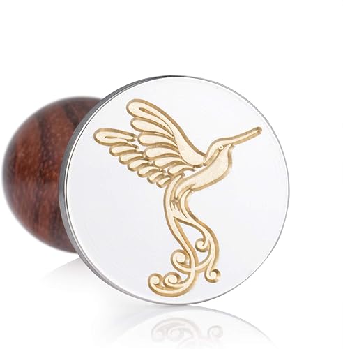 Miniatura 2 de Mceal Sello de cera, cabeza de latón plateado con mango de palisandro, 1.2 pulgadas de diámetro, pájaro colibrí