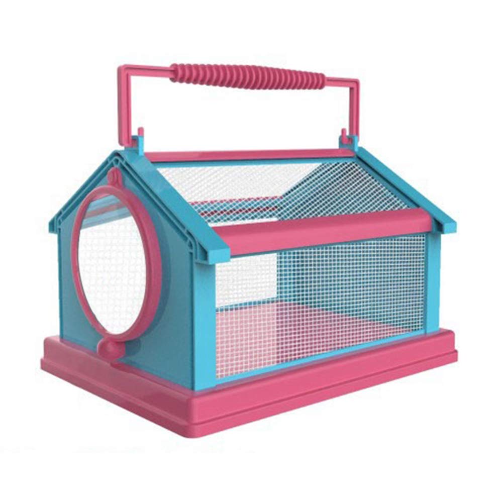 FIYSON Caja de observación de insectos para niños, caja de observación de insectos con lupa portátil, transpirable, jaula para niños, juguete para aprender al aire libre (azul + rosa)