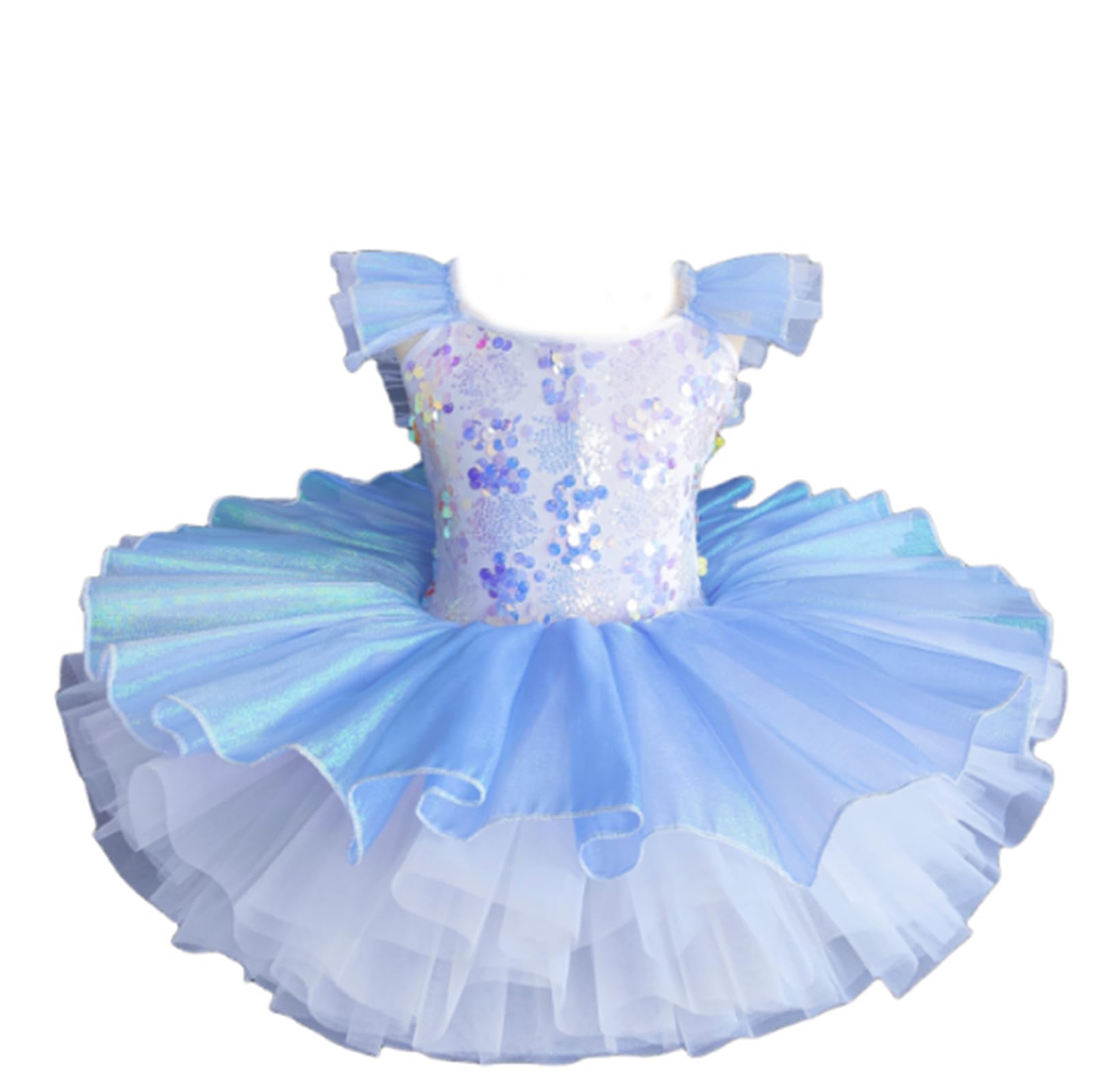 Ballerina-Kostüm für Mädchen, Tüll-Tutu, Ballett-Wettbewerbskleid | Tutu Kinderkostüm Kleiner Schwan mit Rüschenärmeln Spitze Stickerei und Pailletten