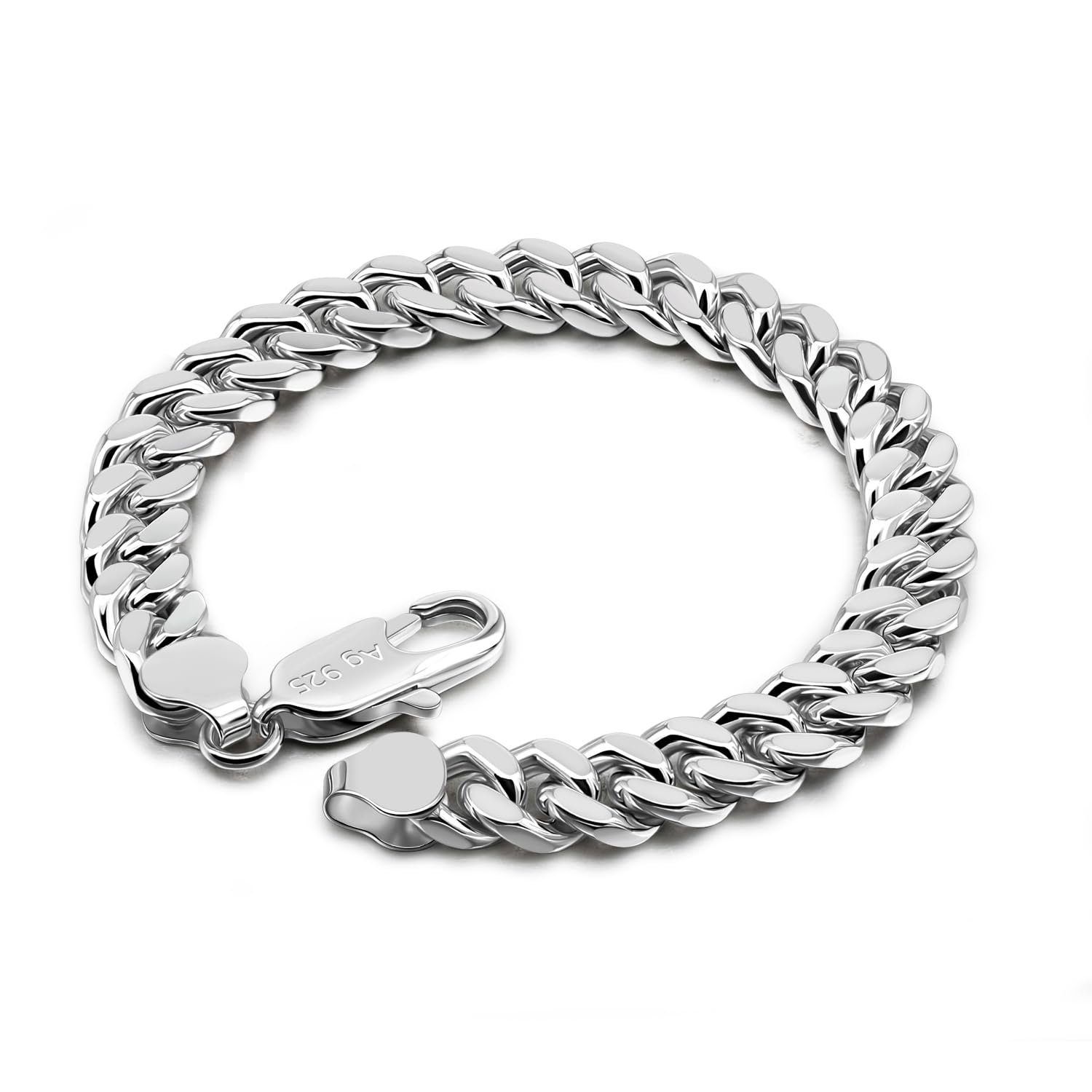 Dankadi - Pulsera cubana maciza, anchura 8 mm, 10 mm, lisa con textura, 925, plata para hombre, 7 a 10 pulgadas, cadena de eslabones cubana, rock punk Hip Pop Miami regalo joyas