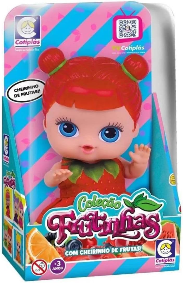 Brinquedo Boneca Coleção Frutinhas Cheirinho de Frutas Morango 19cm em Plástico Vinil Articulada Cotiplas - 2508