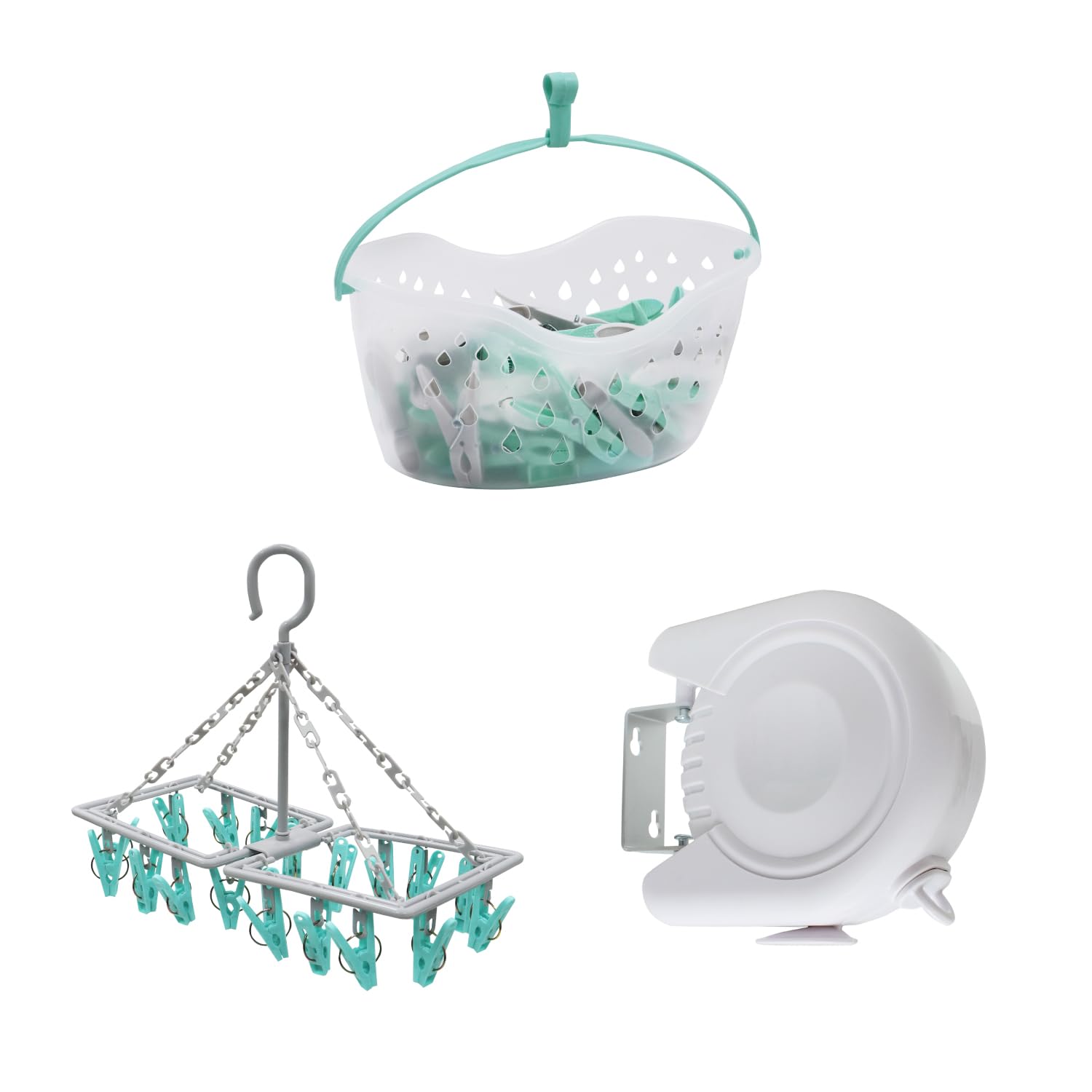 Jvl White/Grey Laundry Bundle Including Peg Basket, Sock Dryer And Clothes Line
