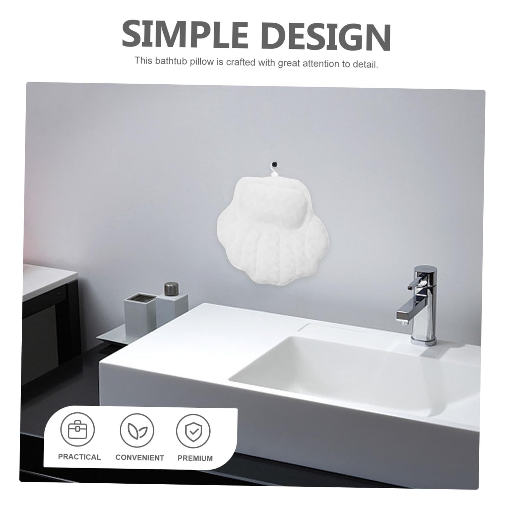 Cuscino da Vasca da Bagno Bianco con Ventosa, Spugna e Cotone