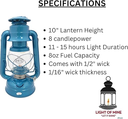 Miniatura 3 de Light of Mine Dietz #76 - Linterna original para quemar aceite, lámpara de aceite de queroseno, linterna de campamento con mecha de 12 pulgada (azul)