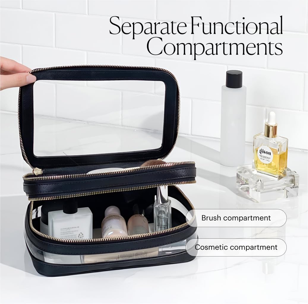 Beauty Goodies Kosmetyczka Przezroczyste Kosmetyczki, Podróżna kosmetyczka Czarna kosmetyczka do makijażu, zatwierdzona przez TSA, przezroczyste kosmetyczki do podróży dla kobiet, przezroczyste