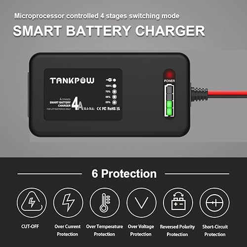 Miniatura 4 de Cargador de batería LiFePO4 de 4 amperios, cargador de batería de litio de 14.6 voltios, cargador inteligente para automóviles, motocicletas,