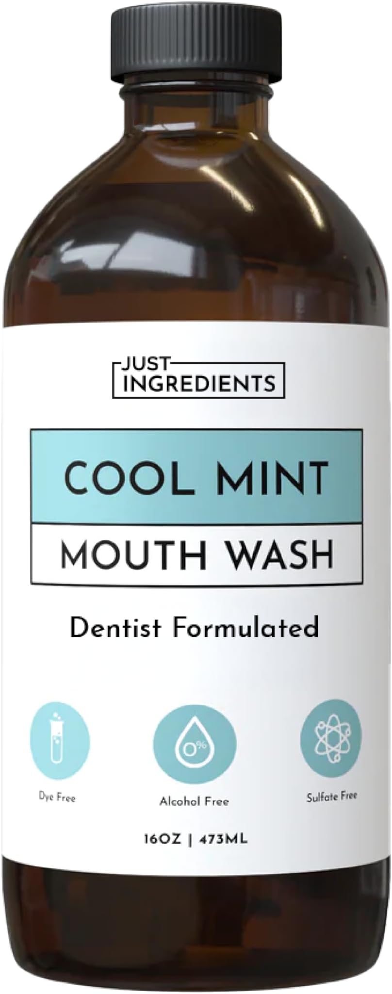 JUST Ingredients Cool Mint Remineralizing Mouthwash - Hydroxyapatite, Colloidal Silver, Alcohol-Free - 16 Fl Oz