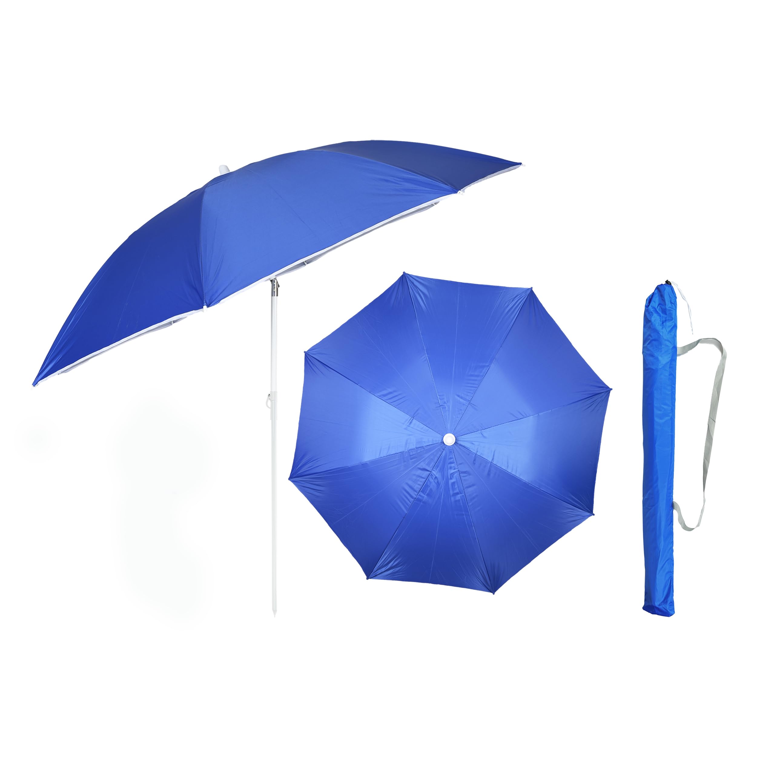 Etrexonline Sombrilla de Playa Premium, Mástil de Acero, Protección Solar UPF+50, Antiviento, Inclinable, Varillas de Fibra de Vidrio, Ligera.