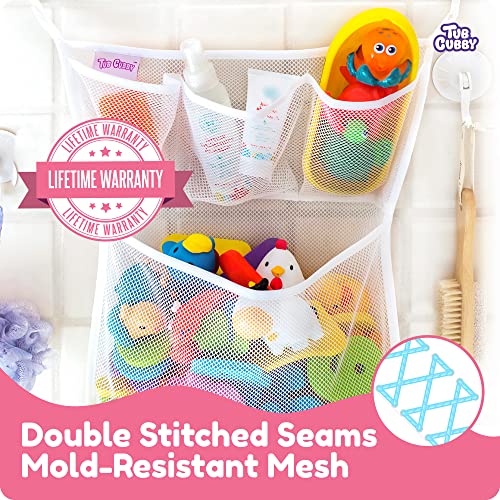 Tub Cubby Original Bath Toy Storage For Baby Toys With Suction & Adhesive Hooks, 14X20 Mesh Net Shower Caddy For Bathtub Toys, 36 Abc Soft Foam Letters & Numbers - Bonus Rubber Duck & Hooks #TOP6
