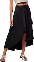 Heathyoga Women's High Waist Flowy Wrap Skirt with Built-in Shorts - Trendy Summer Ruffle High-Low Maxi Active Skort with Slit