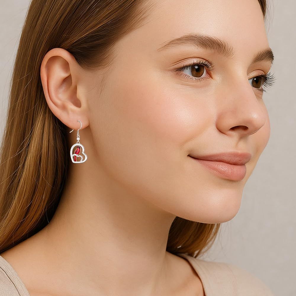 Cardinal Earrings for Women Sterling Silver Heart Cute Huggie Weird Piercing Crystal Cubic Zirconia Post Pin Hooks Dangle Earring Christmas Holiday Gifts - Image 4