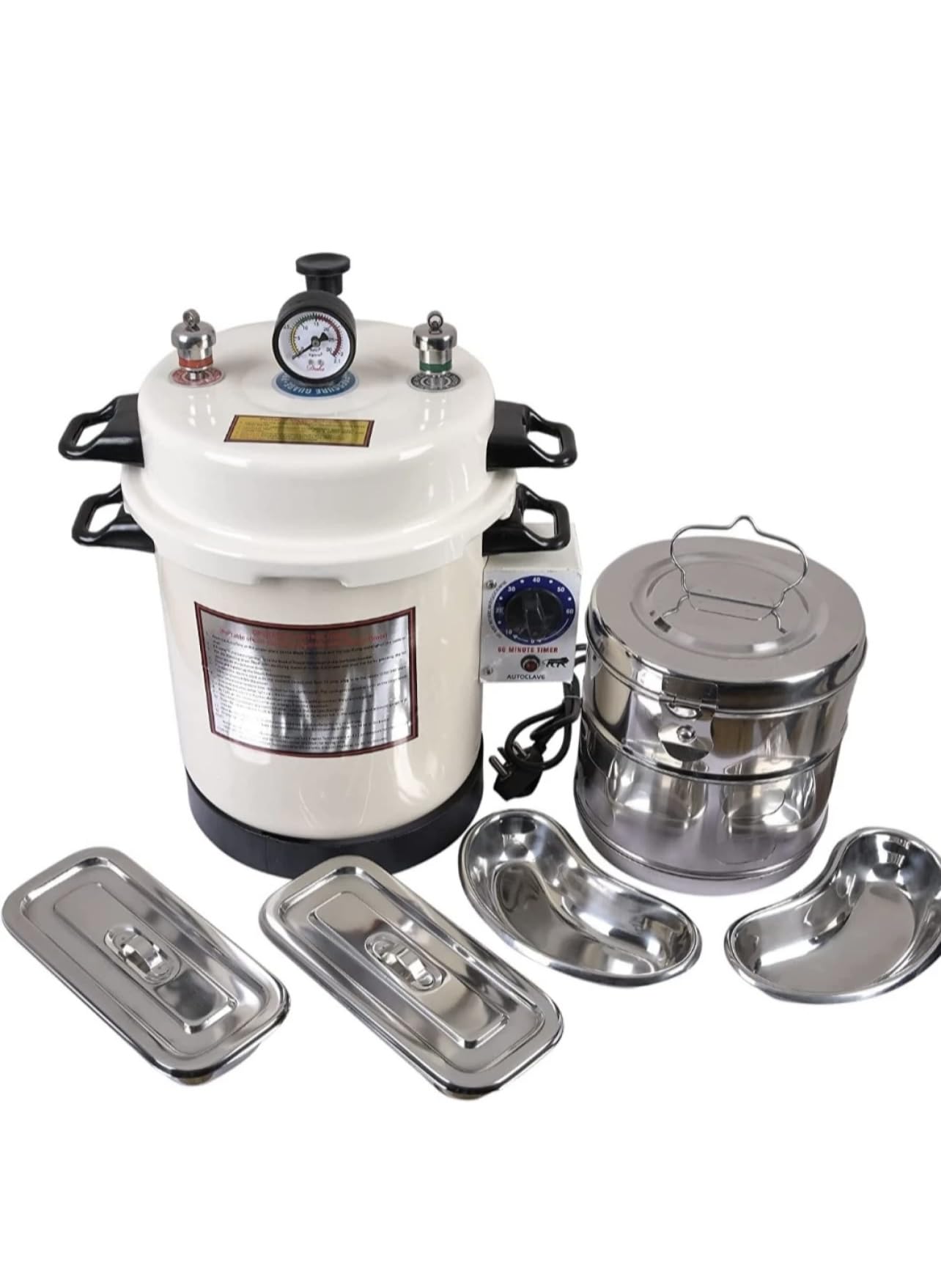 Florix nation Autoclave epoxy finish 9 * 11 eletric with timer 13 liter with 6 inchi kidney tray & 8 * 8,6 * 6 dressing drum autoclave-image-49