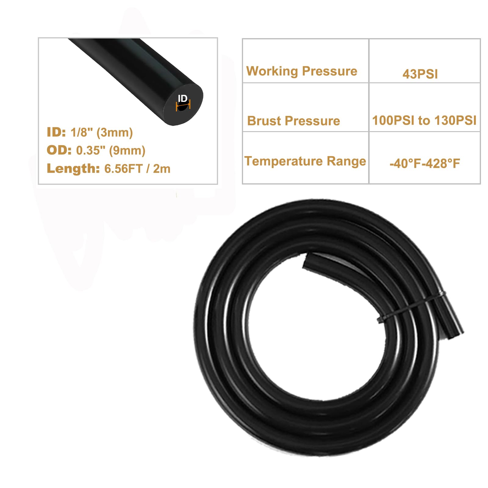 Manguera de Vacío de Silicona 3mm Diámetro Interior, 2M,130PSI, Kit de Manguera de Vacío para Motor Automotriz, Aire y Agua