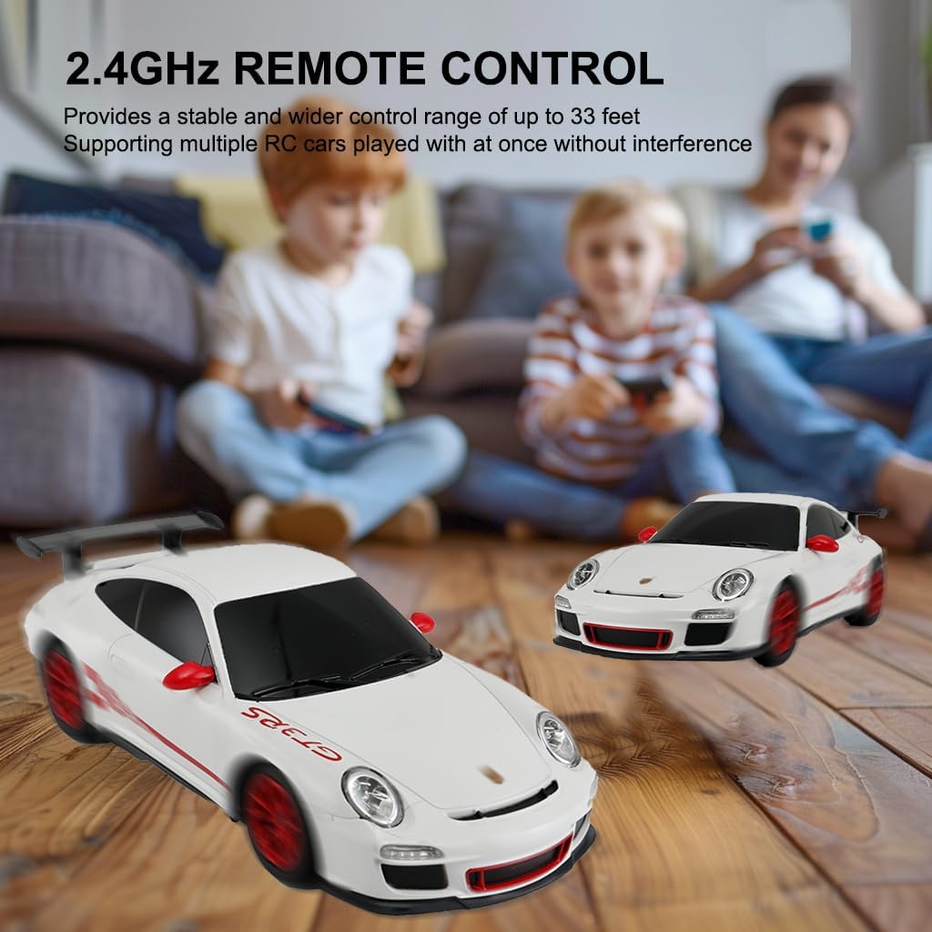 1:24 Scale Remote Control Car for Porsche GT3 RS, 2.4GHz Model RC Cars, Electric Sport Racing Hobby Vehicle Gift for Adults, Kids, Boys, Girls - White