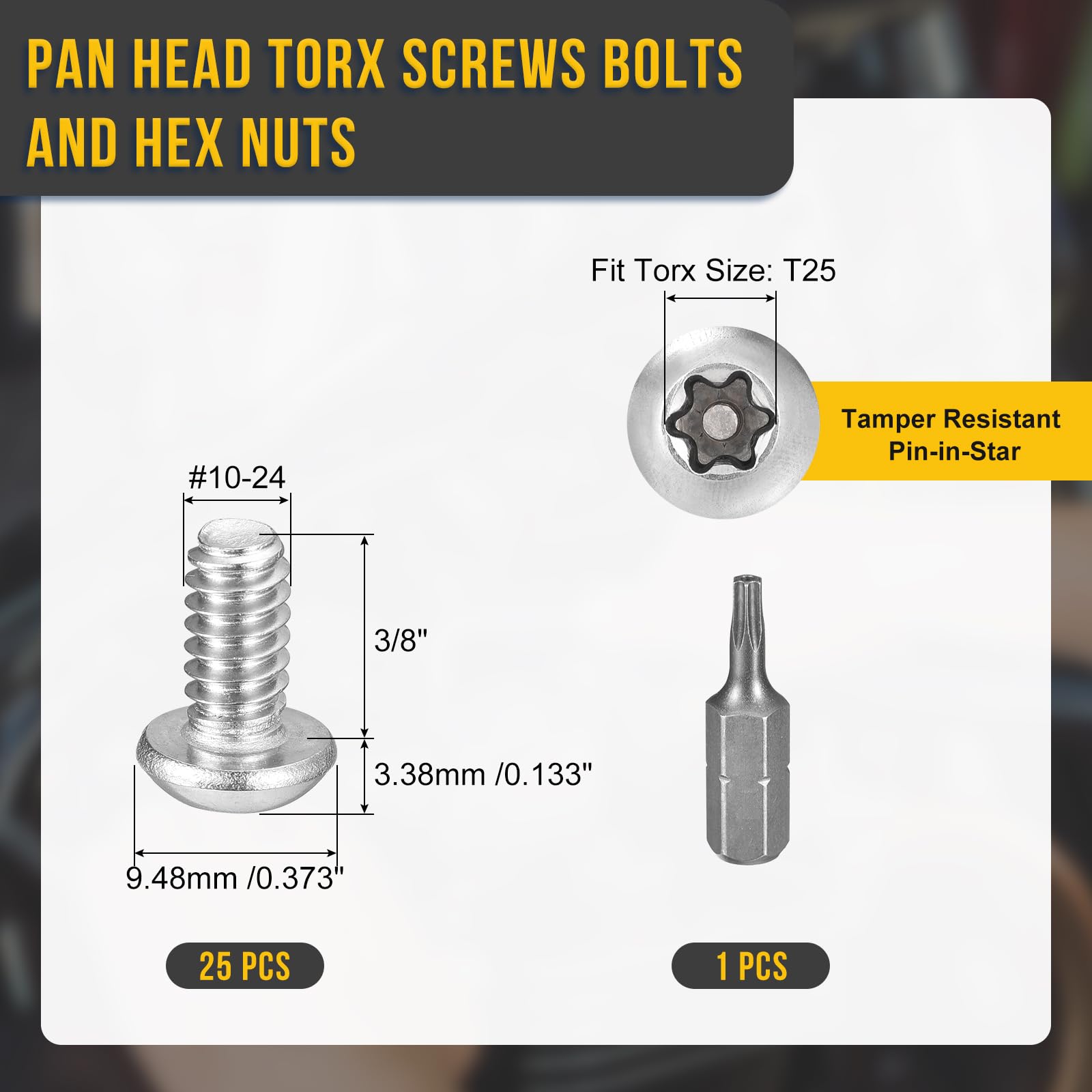 DTGN #10x3/8" Pan Head Torx Security Screws, 25Pack, Good for Machinery - Image 2