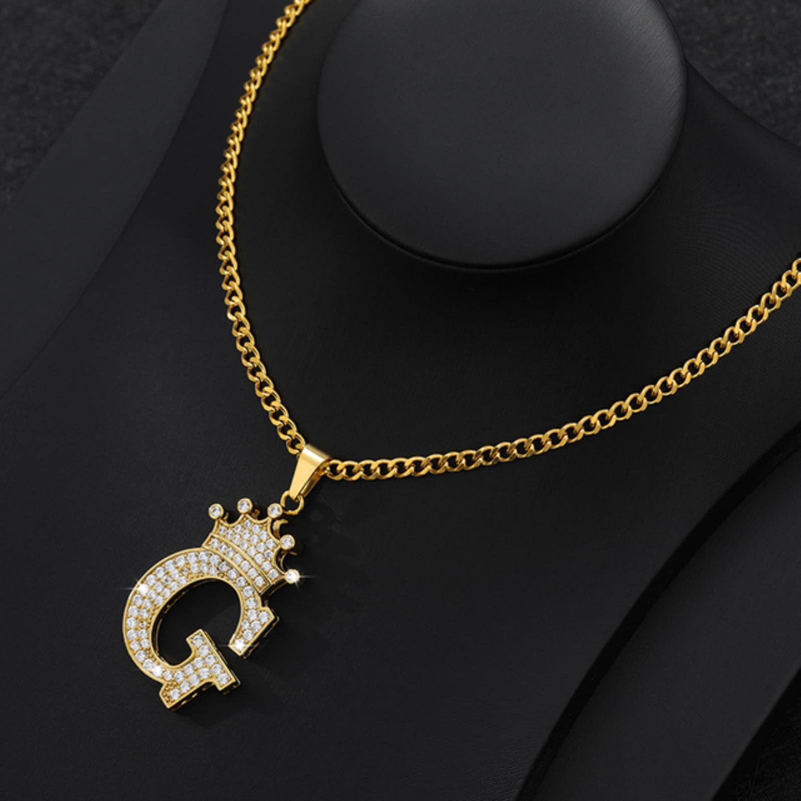 Zxcs Women's G Zircon Crown Letter Necklace For Men Hip Hop Initial Alphabet Charm Chain Choker Pendant Necklace Jewelry Ift