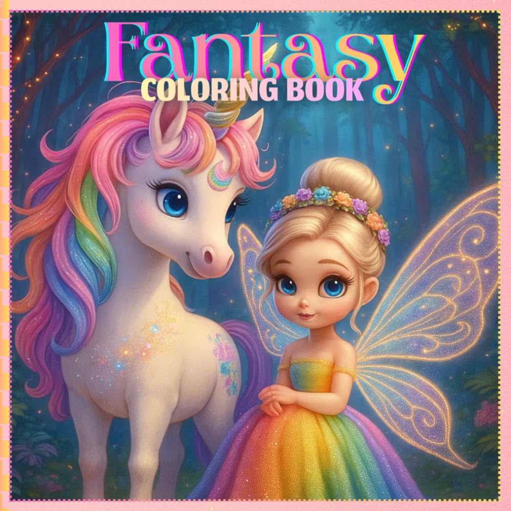 Fantasy Coloring Book: Cute Fairies, Little Witches, Unicorns and Dragons for Kids Ages 4–10
