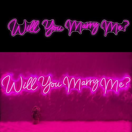 Miniatura 4 de Letreros de neón súper grandes de color rojo rosa con texto en inglés "Will You Marry Me" para propuesta de boda, letrero de luz de neón LED,