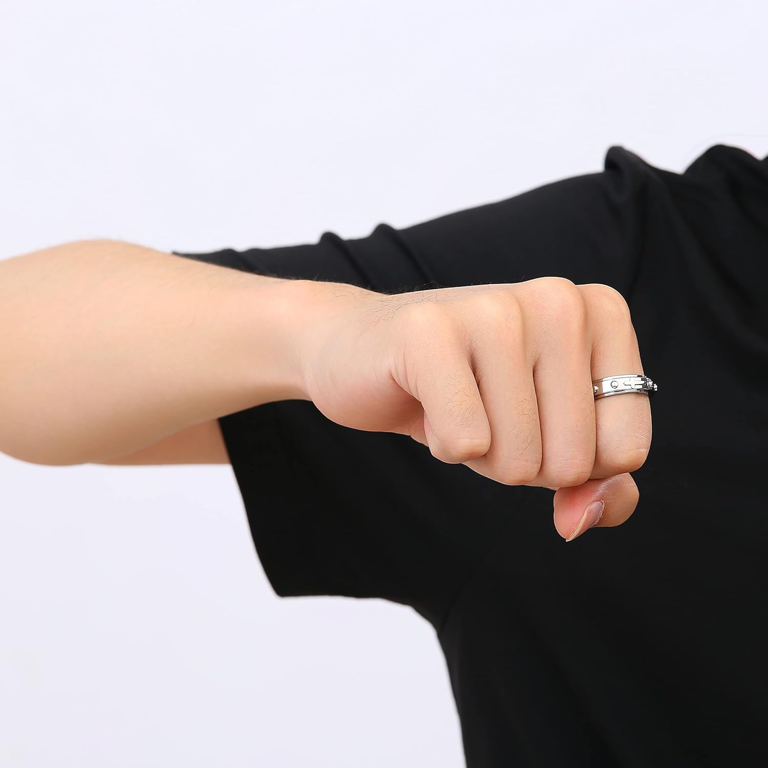 6mm Spinner Ring for Anxiety Relief Fidget with Rosary Beads Cross Lord Prayer Silver/Black/Gold/Rose Gold Stainless Steel Ring - Image 4