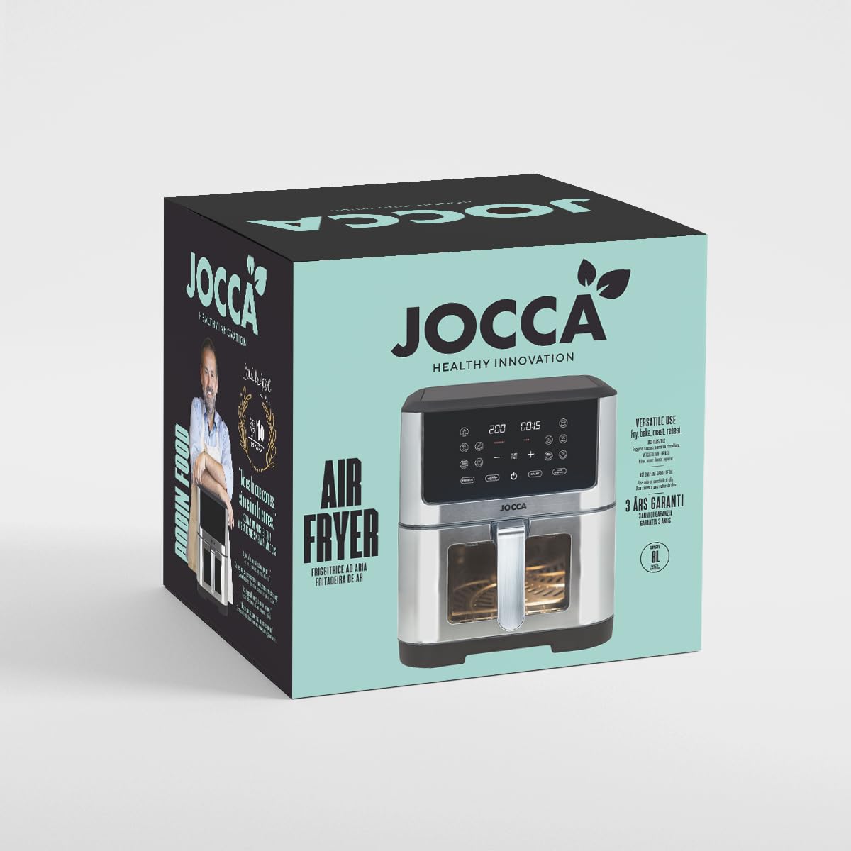 Jocca, Friggitrice ad Aria 10L, 1800W, Display LED Touch, Finestra di Controllo, 10 Programmi, Temperatura 34-200°C