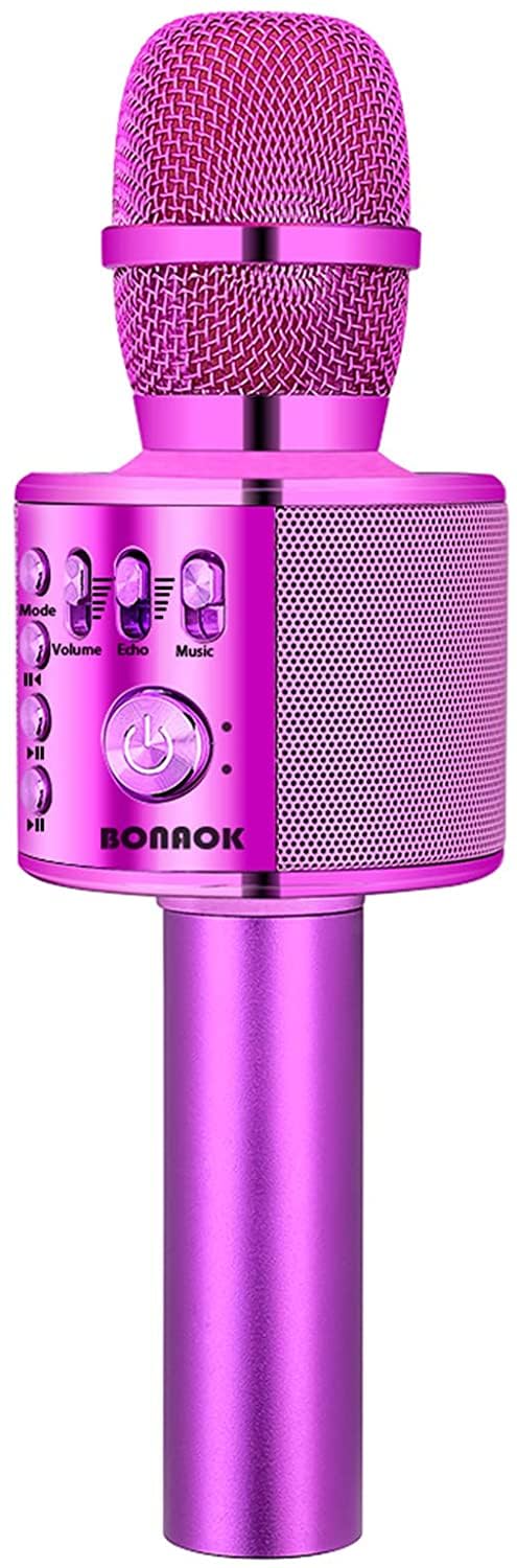 BONAOK Wireless Bluetooth Karaoke Microphone, 3-in-1 Portable Handheld Mic Speaker Machine for All Smartphones, Gift for Girls Boys Kids Adults All Age Q37(Purple)-image-40