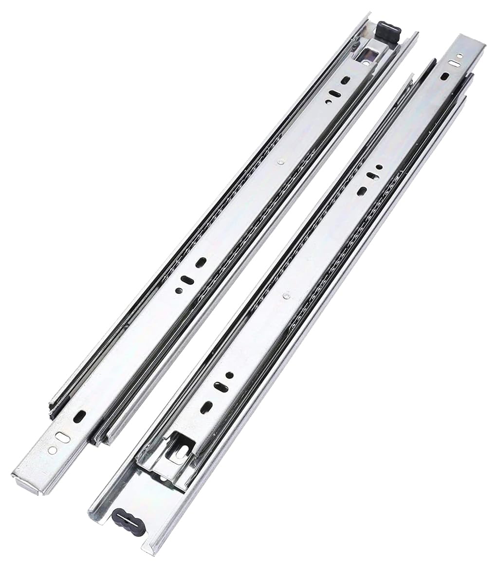 ABROFull Extension Drawer Slides Channel, Telescopic Ball Bearing Drawer Cabinet Glides,Side Mounted Slide Rails for Kitchen Cabinets, Drawers (20 Inch, Silver, Load Capacity 35 KG)