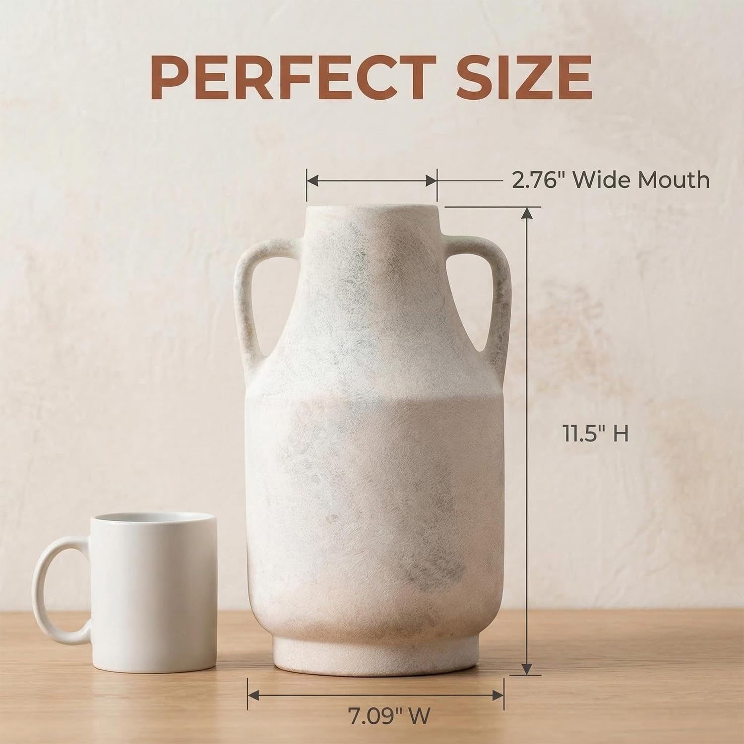 11.5 Inch Tall Vintage Ceramic Flower Vase with Handles,Easter Rustic Farmhouse Vase for Home Decor,Distressed Decorative White Vase for Table Centerpiece Entryway Living Room Bedroom (005-rustic)