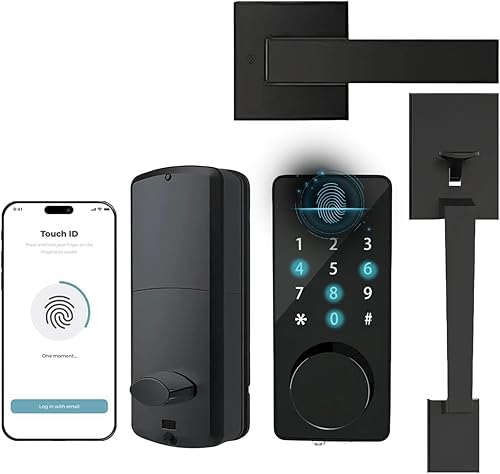 Cerradura de puerta inteligente biométrica con mango - 6 en 1 entrada sin llave huella digital, contraseña, tarjeta IC, llave, Bluetooth, control