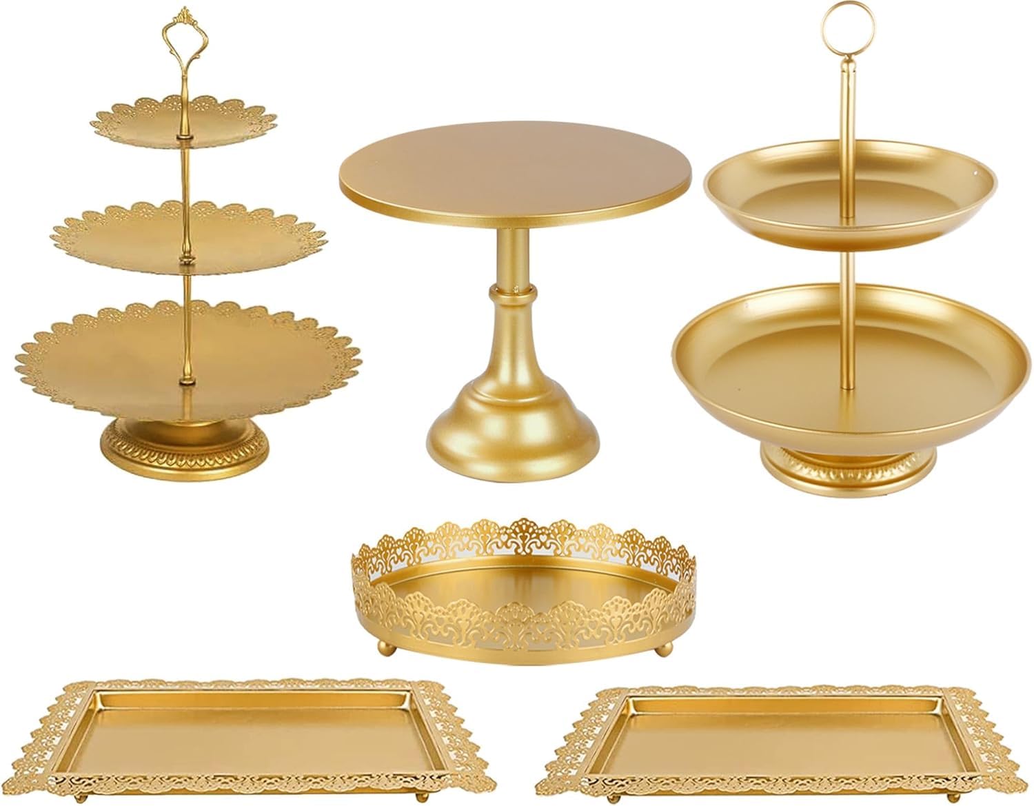 6 soportes para tartas de metal dorado, soportes para cupcakes para mesa de postre, boda, cumpleaños