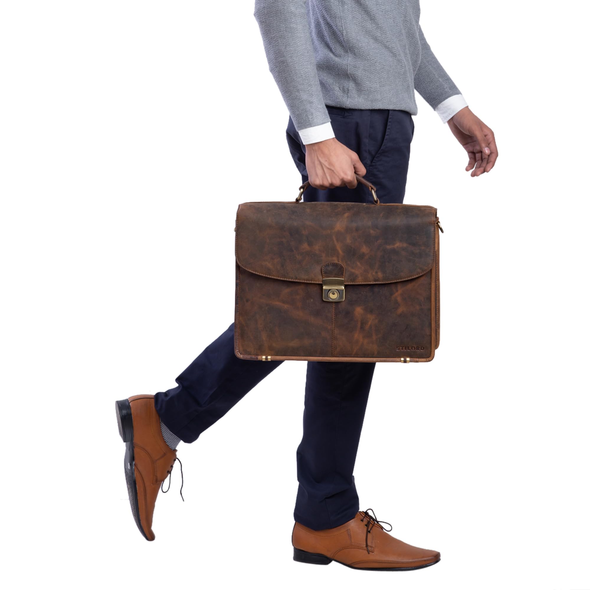 STILORD Miguel Porte-Documents Classique Cuir Noir Homme Serviette de Travail Sac d'affaires Business Bureau Sac pour Portable 15,6 Pouces Couleur:Antracite