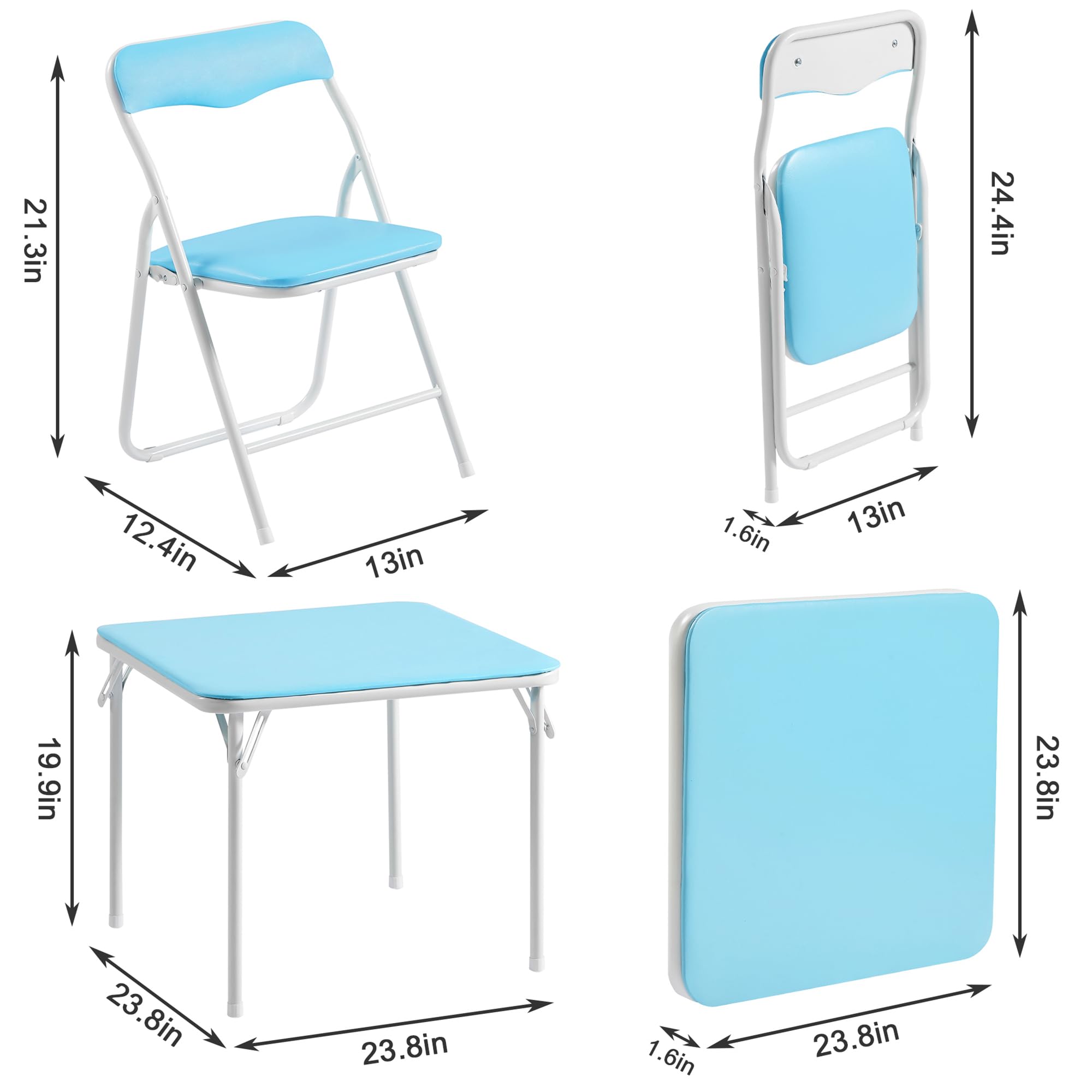 VECELO Folding Activity Table and Chairs 5 Pcs, Portable, with Ultra Soft Padded Cushion, 5 Piece Set, Baby Blue