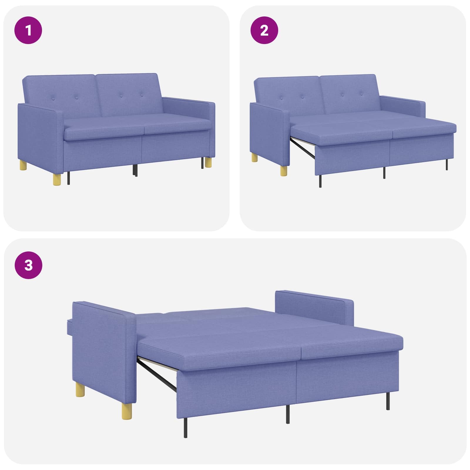 vidaXL Schlafsofa Ausziehbar Jeans blau Stoff, Modernes 2-Sitzer-Sofa, platzsparendes Ausziehbett, ausziehbares Möbelstück mit Verstellbarer Rückenlehne, Rahmen aus Holzwerkstoff