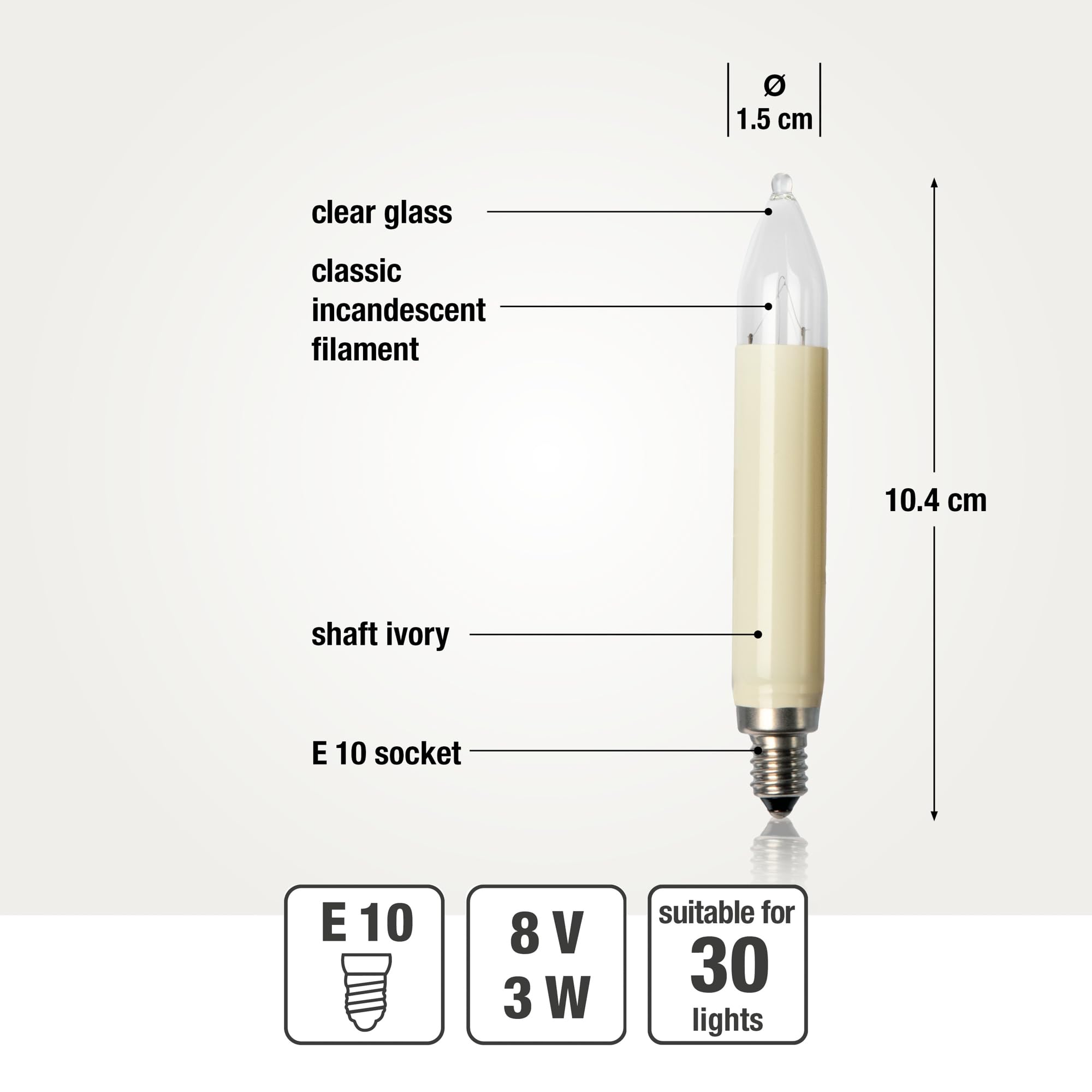 hellum 901016 świece zamienne do łuku świetlnego, 10 sztuk, 8 V, 3 W, świece trzpieniowe do świec choinkowych, do użytku wewnątrz i na zewnątrz, z 30 punktami świetlnymi, żarówki do łuku świetlnego