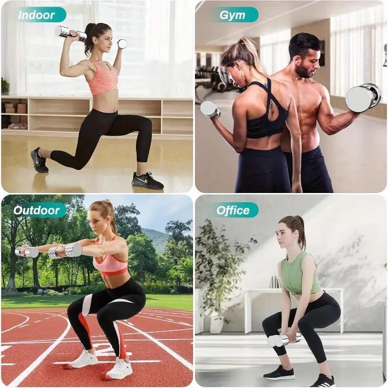 Image of Stainless Steel Dumbbells Set (2 kg X 2 = 4 Kg) Set of 2 adjustable Dumbells for Gym Home workout Exercise & Fitness Heavy Duty Solid Caste Iron Handle