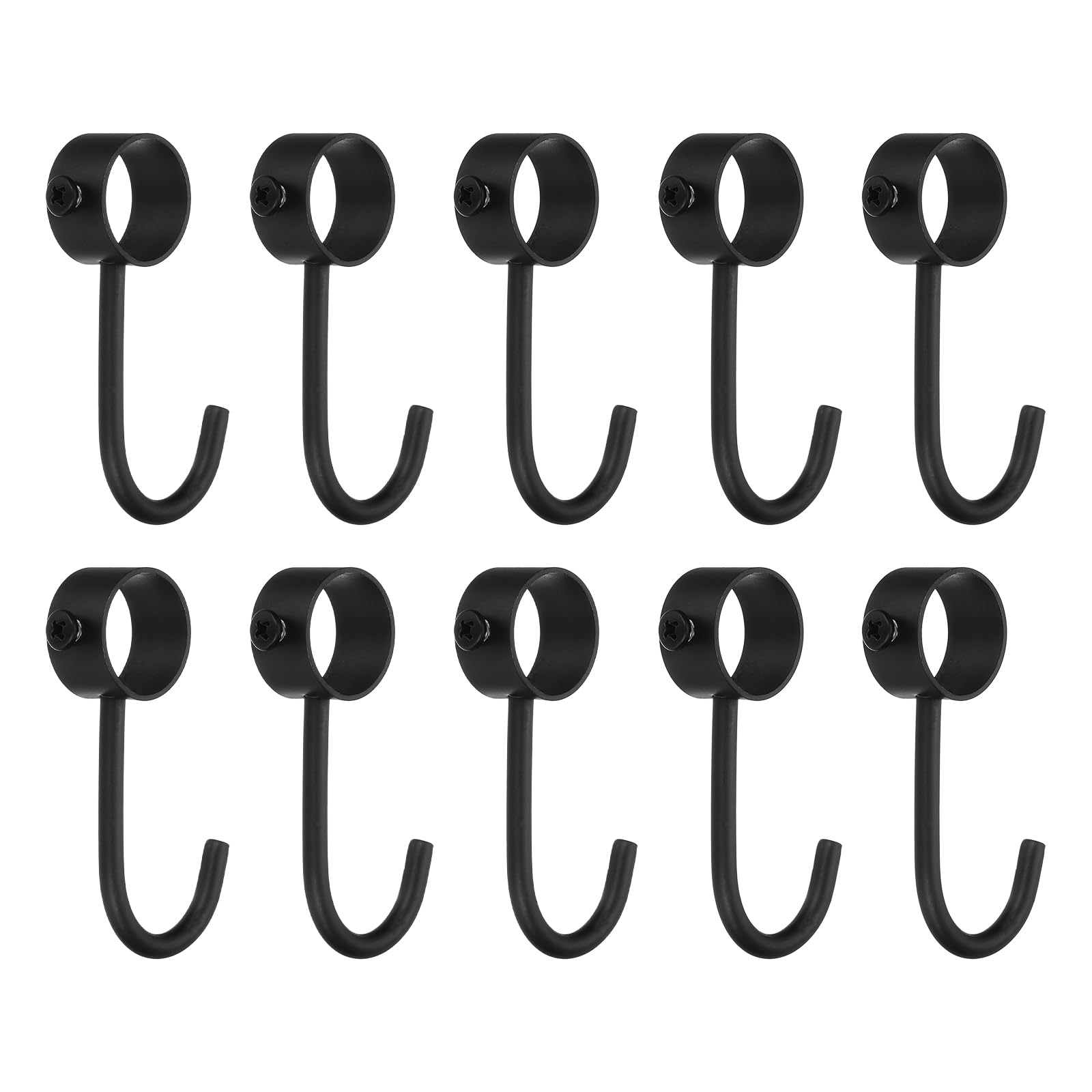 uxcell 10Pcs Pipe Rod Hooks, Stainless Steel 22mm/0.87" Inner Dia Adjustable Rod Closet Rod Hooks Coat Hook for Wardrobe Hanging Pots, Black