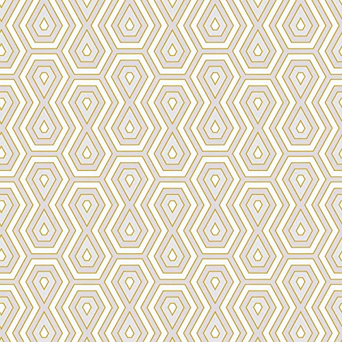 Papier peint retro intissé gris & jaune | Tapisserie à motif géométrique vintage pour salon | Papier peint blanc gris & or à motifs style années 70