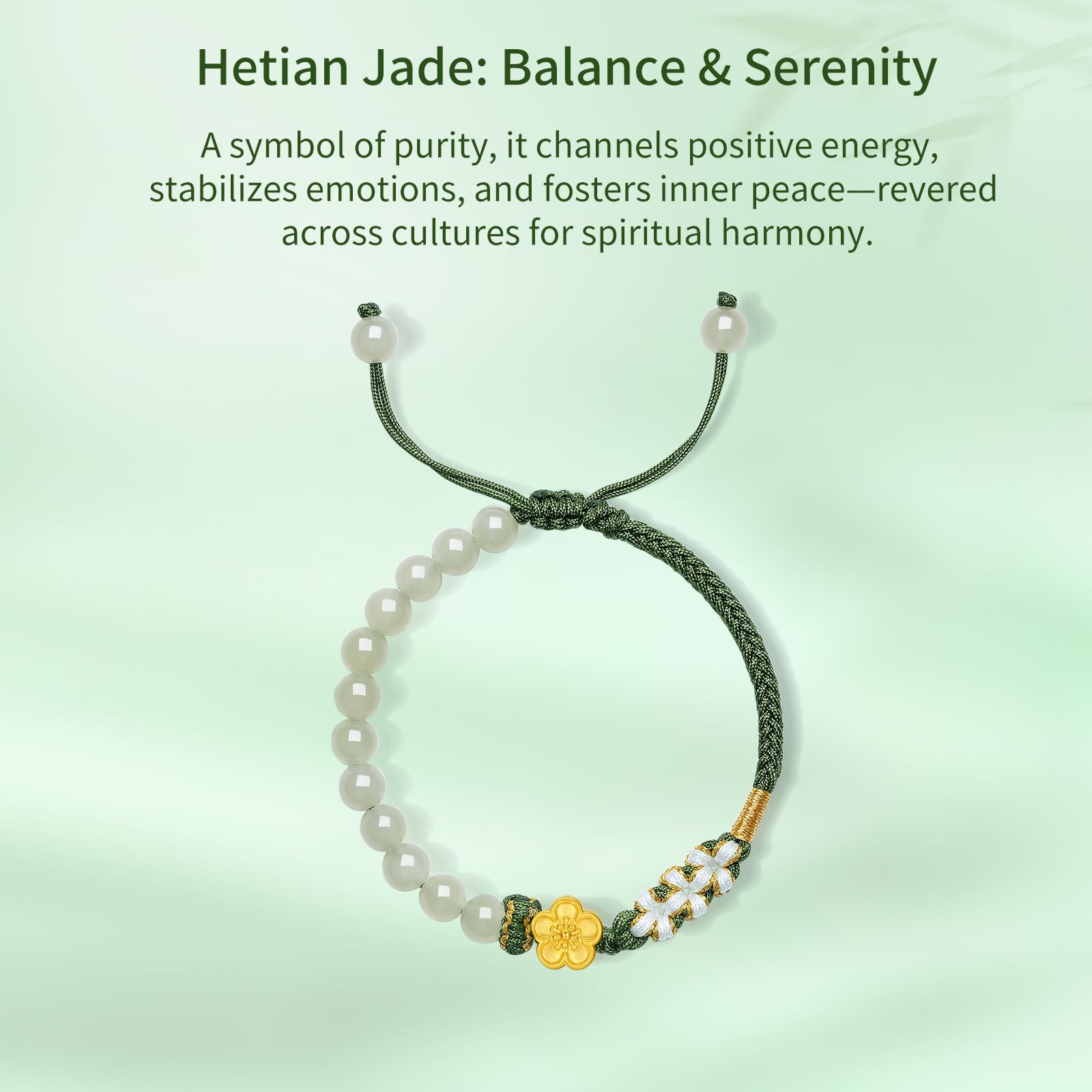 ZHOU LIU FU 24K Gold Armband Blumen Charm Armbänder Jade Perlenarmband 22cm