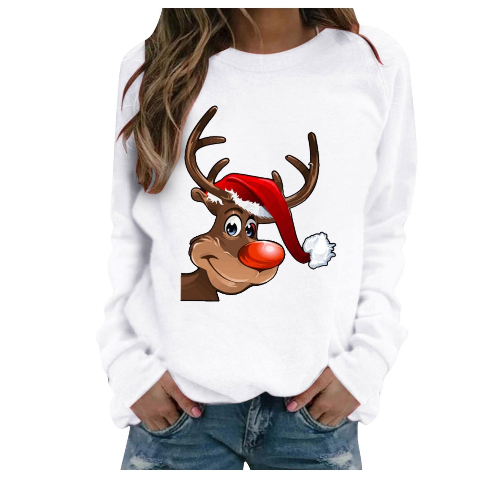 Maglione Natalizio Donna Con Renna E Pupazzo Di Neve – Felpa Con Cappuccio A Maniche Lunghe, Stampa Festiva, Casual