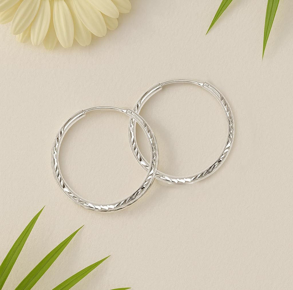 Charmsy 925 Sterling Silver Round Endless Hoop Earrings for Women | Hypoallergenic Lightweight 2MM Diamond-Cut Hoop Earring | Round Circle Sleeper Earrings Jewelry Gifts - Image 4