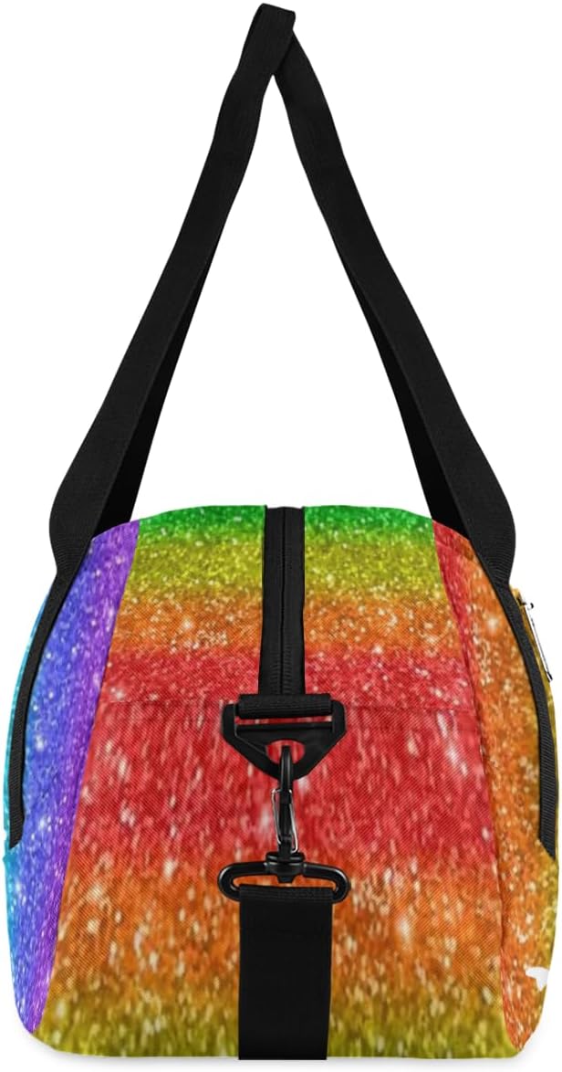 Personalized Custom Kids Duffel Bags, Customized Gifts Sports Gym Bag Custom Name Girls Dance Bag Overnight Weekender Sleepover Carry On Travel Tote Bag for Girls, Rainbow Colorful Glitter Dancing