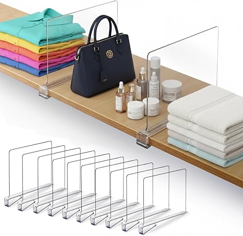 Miniatura 9 de Paquete de 12 separadores acrílicos de estantes para armario de 11 x 7.9 pulgadas, separadores acrílicos para estantes, separadores de estantes